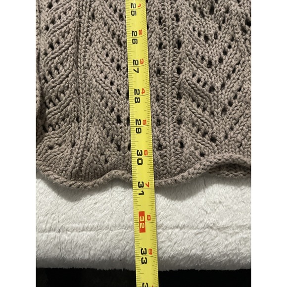 Eddie Bauer Cardigan Sweater Open Knit Tan Linen Blend Button Boho Women's M - Picture 6 of 9